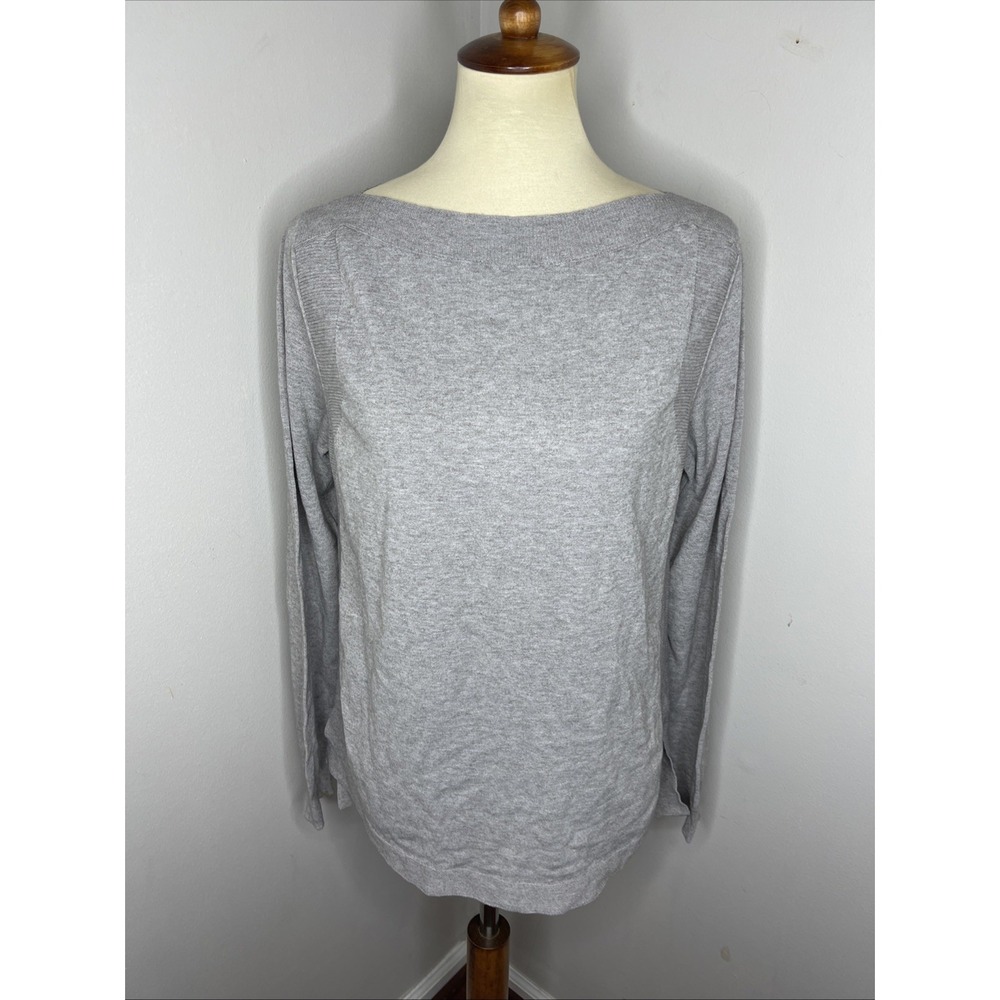Womens Eleventy Gray Viscose Wool Boatneck Longsleeve Pullover Sweater Large L